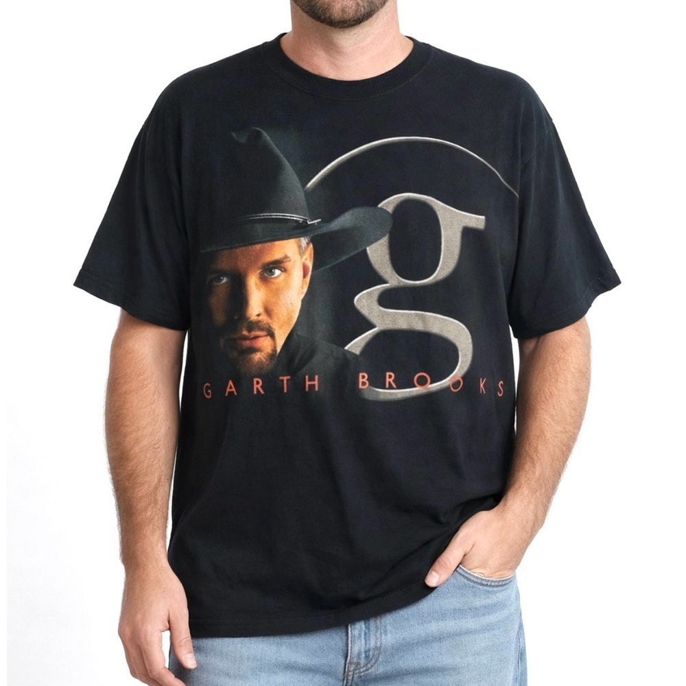 Vintage Garth Brooks Big Face Logo Rock Metal Band Black Men’s T-shirt Size XL